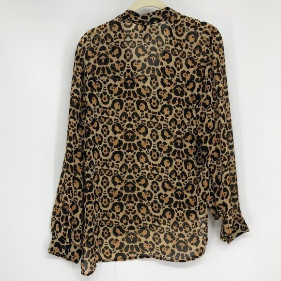 H&M  cheetah leopard print sheer button down blouse size 4 loose fit - Picture 13 of 14